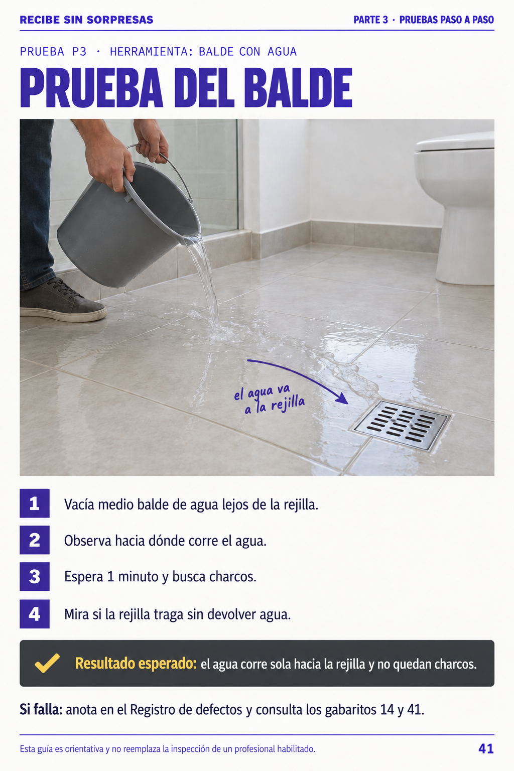 Prueba del balde con instrucciones paso a paso